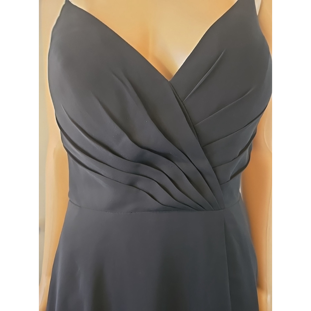 Azazie Black Bridesmaid Dress A6 Floor Length Slit Formal Gown Pockets - Picture 7 of 12